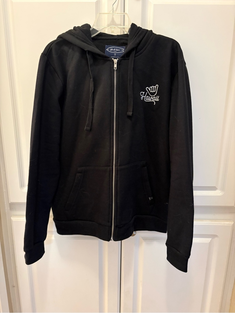 Black Zip-Up Hoodie with 'Hawaii' Script